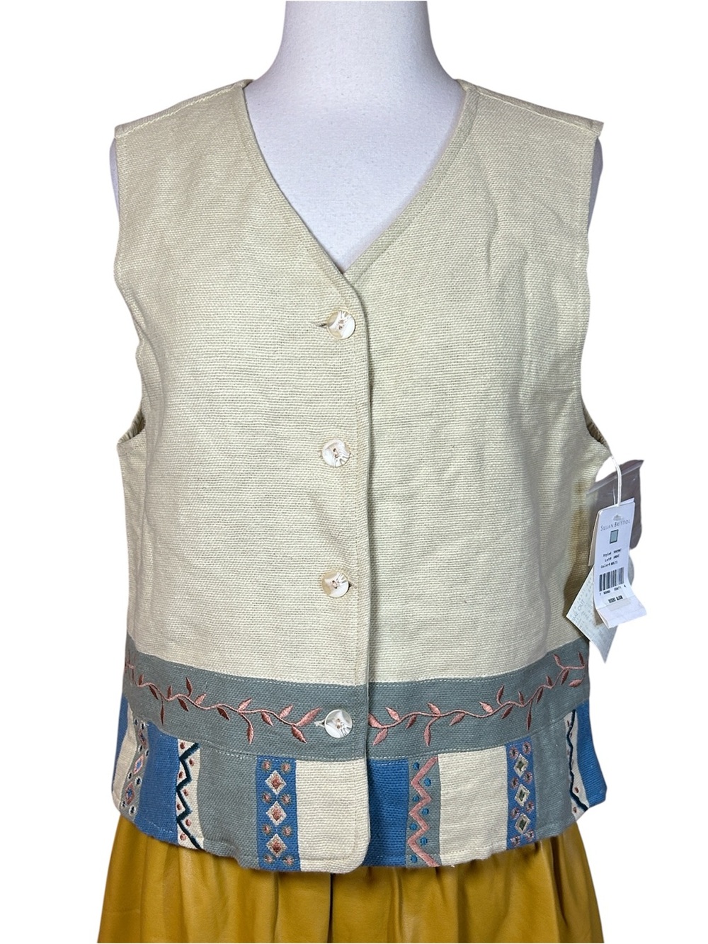 NWT Susan Bristol vintage embroidered cottage chic vest size M
